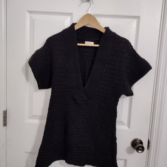 Orsay Black Knit Sweater Top Large V-Neck Short Sleeve Textured Soft Cozy - Picture 5 of 9